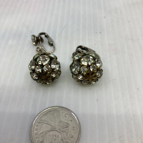 Vtg 1960 ball brass crystal rhinestone wedding bridal dangle earrings - Picture 4 of 7